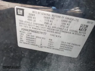 2012 Chevrolet Equinox LT w/2LT with VIN 2GNALPEK6C6378177, listed as a IAAI auction lot 42010192 with 127,429 mi miles. Bid and sale history available at carsss.com. Image 9.