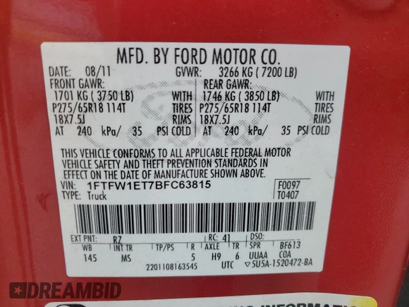 2011 Ford F-150 XLT z VIN 1FTFW1ET7BFC63815, wystawiony jako Copart lot #62466015 z przebiegiem 199 386 mil mil oraz Szkoda całkowita • Salvage title. Historia ofert i sprzedaży dostępna na DreamBid. Obrazek 12.