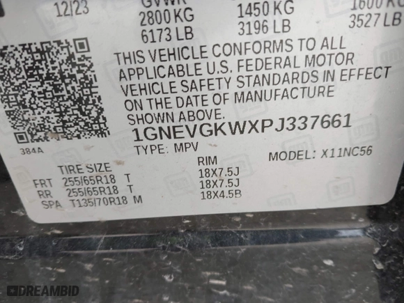 2023 Chevrolet Traverse LT Cloth with VIN 1GNEVGKWXPJ337661, listed as a IAAI auction lot 41915203 with 16,267 mi miles. Bid and sale history available at carsss.com. Image 9.