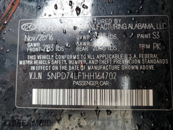 2017 Hyundai Elantra SE z VIN 5NPD74LF1HH164702, wystawiony jako Copart lot #53069795 z przebiegiem 96 363 mil mil oraz Szkoda całkowita • Salvage title. Historia ofert i sprzedaży dostępna na DreamBid. Obrazek 13.