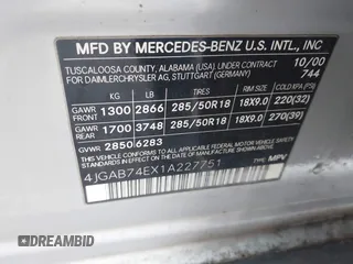 2001 Mercedes-Benz M AMG z VIN 4JGAB74EX1A227751, wystawiony jako IAAI lot #42374473 z przebiegiem 124 061 mil mil oraz . Historia ofert i sprzedaży dostępna na DreamBid. Obrazek 9.