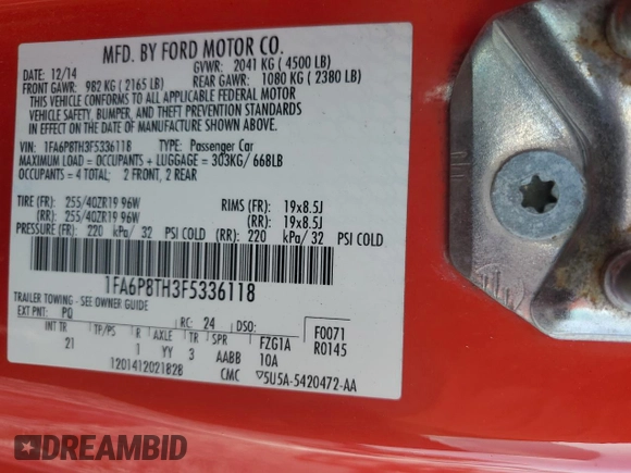 2015 Ford Mustang EcoBoost с VIN 1FA6P8TH3F5336118, выставлен на аукционе Copart как лот 60237635 с пробегом 84 214 миль миль и Списание • Salvage title. История ставок и продаж доступна на DreamBid. Изображение 12.