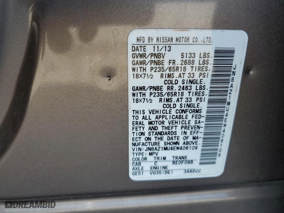 2014 Nissan Murano SL with VIN JN8AZ1MU4EW406109, listed as a Copart auction lot 83737024 with 0 mi miles and Salvage Title. Bid and sale history available at carsss.com. Image 16.