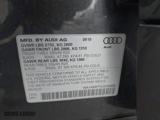 2018 Audi SQ5 Premium Plus with VIN WA1A4AFYXJ2238885, listed as a IAAI auction lot 42024865 with 72,802 mi miles. Bid and sale history available at carsss.com. Image 9.