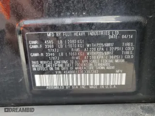 2014 Subaru Outback 2.5i Premium with VIN 4S4BRCCC3E3307282, listed as a Copart auction lot 54063505 with 183,351 mi miles and Clean Title. Bid and sale history available at carsss.com. Image 13.