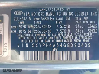 2016 Kia Sorento EX with VIN 5XYPH4A54GG093439, listed as a IAAI auction lot 41916479 with 122,415 mi miles. Bid and sale history available at carsss.com. Image 9.