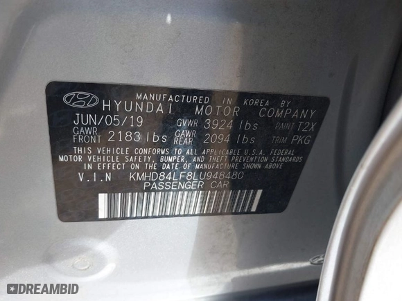 2020 Hyundai Elantra Value Edition with VIN KMHD84LF8LU948480, listed as a IAAI auction lot 41911470 with 73,649 mi miles. Bid and sale history available at carsss.com. Image 9.