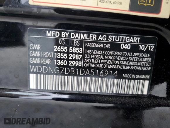 2013 Mercedes-Benz S 550 with VIN WDDNG7DB1DA516914, listed as a Copart auction lot 43611565 with 60,503 mi miles and Salvage Title. Bid and sale history available at DreamBid. Image 13.