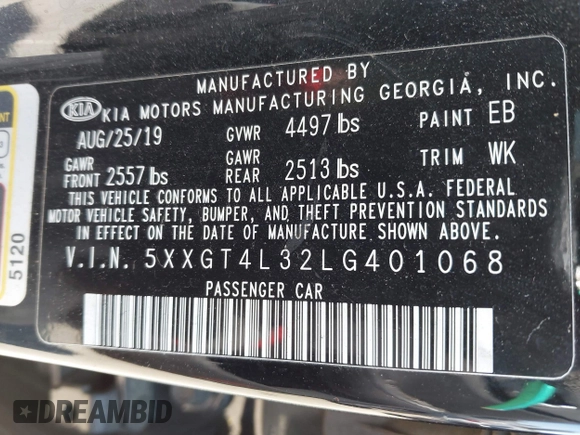 2020 Kia Optima SE с VIN 5XXGT4L32LG401068, выставлен на аукционе IAAI как лот 42000683 с пробегом 114 897 миль миль и . История ставок и продаж доступна на DreamBid. Изображение 9.