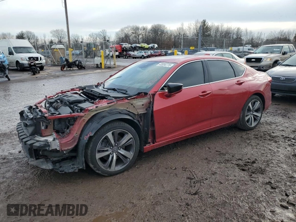 2021 Acura TLX w/Advance Package with VIN 19UUB5F67MA009722, listed as a Copart auction lot 43056775 with 27,394 mi miles and Salvage Title. Bid and sale history available at carsss.com. Image 1.