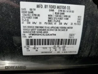 2020 Ford Explorer Platinum with VIN 1FM5K8HC5LGA34794, listed as a Copart auction lot 62531805 with Not provided miles and Salvage title. Bid and sale history available at DreamBid. Image 13.