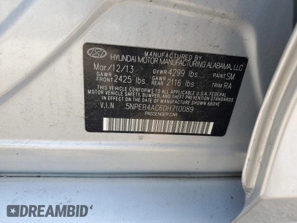 2013 Hyundai Sonata GLS z VIN 5NPEB4AC6DH710089, wystawiony jako Copart lot #58820215 z przebiegiem 111 475 mil mil oraz Czysty tytuł • Clean title. Historia ofert i sprzedaży dostępna na DreamBid. Obrazek 12.
