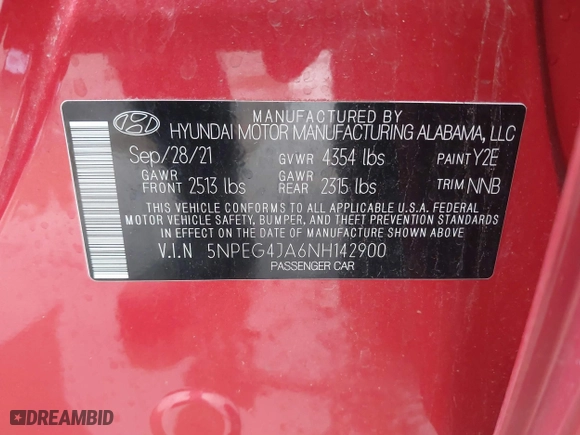 2022 Hyundai Sonata SE with VIN 5NPEG4JA6NH142900, listed as a IAAI auction lot 38226899 with 14,930 mi miles. Bid and sale history available at carsss.com. Image 9.