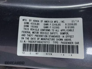 2014 Honda Accord LX with VIN 1HGCR2F36EA278713, listed as a IAAI auction lot 42017720 with 219,661 mi miles and . Bid and sale history available at carsss.com. Image 9.