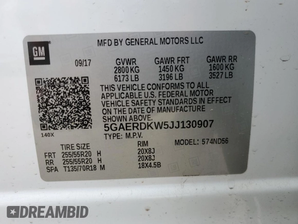 2018 Buick Enclave Avenir with VIN 5GAERDKW5JJ130907, listed as a Copart auction lot 41400535 with 102,833 mi miles and Salvage Title. Bid and sale history available at DreamBid. Image 13.
