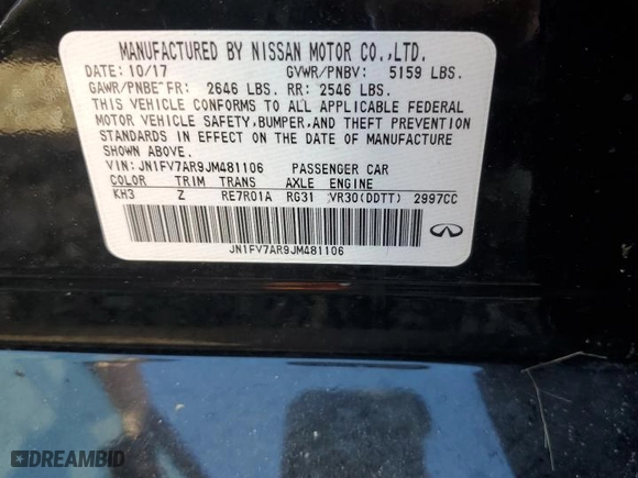 2018 Infiniti Q50 RED SPORT 400 with VIN JN1FV7AR9JM481106, listed as a Copart auction lot 42919985 with 52,755 mi miles and Salvage Title. Bid and sale history available at carsss.com. Image 13.