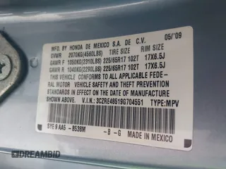 2009 Honda CR-V EX z VIN 3CZRE48519G704551, wystawiony jako IAAI lot #41916990 z przebiegiem 127 568 mil mil oraz . Historia ofert i sprzedaży dostępna na DreamBid. Obrazek 9.