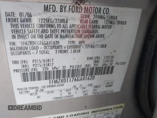 2006 Ford Freestyle SE with VIN 1FMZK01176GA41620, listed as a IAAI auction lot 41703818 with 169,954 mi miles. Bid and sale history available at carsss.com. Image 9.
