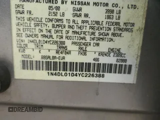 2000 Nissan Altima XE with VIN 1N4DL01D4YC226388, listed as a Copart auction lot 71085554 with 137,279 mi miles and Salvage Title. Bid and sale history available at carsss.com. Image 14.