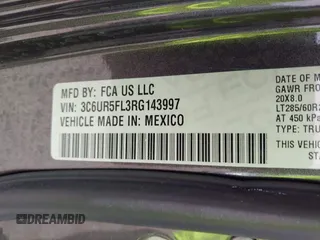 2024 Ram 2500 Laramie with VIN 3C6UR5FL3RG143997, listed as a IAAI auction lot 42781109 with 16,539 mi miles and . Bid and sale history available at DreamBid. Image 9.