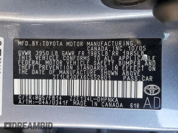 2006 Toyota Matrix STD z VIN 2T1LR30EX6C552801, wystawiony jako Copart lot #52352645 z przebiegiem 225 295 mil mil oraz Czysty tytuł • Clean title. Historia ofert i sprzedaży dostępna na DreamBid. Obrazek 12.