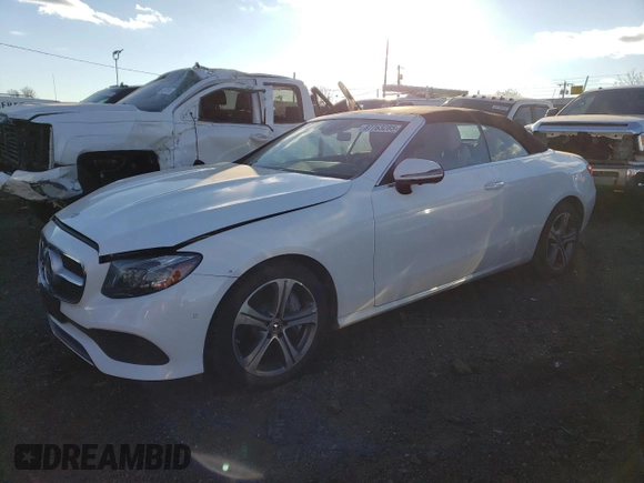 2018 Mercedes-Benz E-Class E 400 with VIN WDD1K6GB0JF038955, listed as a Copart auction lot 87763285 with 55,576 mi miles and Salvage Title. Bid and sale history available at carsss.com. Image 1.