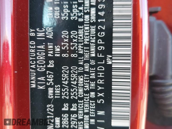 2023 Kia Sorento X-Line EX with VIN 5XYRHDLF9PG214934, listed as a Copart auction lot 83004844 with 16,151 mi miles and Salvage Title. Bid and sale history available at carsss.com. Image 15.