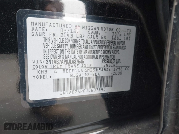 2018 Nissan Sentra SV with VIN 3N1AB7AP0JL637545, listed as a IAAI auction lot 42031224 with 110,119 mi miles. Bid and sale history available at carsss.com. Image 9.