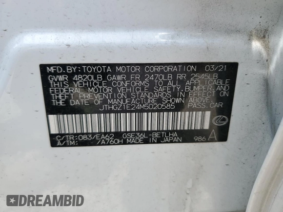 2021 Lexus IS 350 F Sport z VIN JTHGZ1E24M5020585, wystawiony jako Copart lot #58933745 z przebiegiem 53 446 mil mil oraz Szkoda całkowita • Salvage title. Historia ofert i sprzedaży dostępna na DreamBid. Obrazek 11.