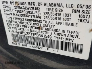 2006 Honda Odyssey EX-L with VIN 5FNRL38716B441549, listed as a IAAI auction lot 42048758 with 232,194 mi miles. Bid and sale history available at carsss.com. Image 9.