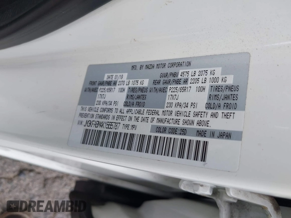 2019 Mazda CX-5 Sport with VIN JM3KFABM4K1565787, listed as a IAAI auction lot 42054585 with 80,580 mi miles and . Bid and sale history available at DreamBid. Image 9.
