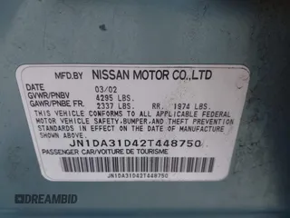 2002 Nissan Maxima GXE с VIN JN1DA31D42T448750, выставлен на аукционе IAAI как лот 42079391 с пробегом 151 847 миль миль и . История ставок и продаж доступна на DreamBid. Изображение 9.