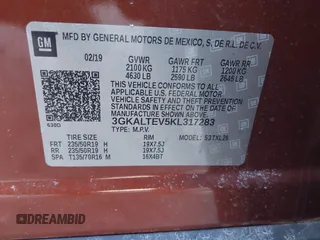 2019 GMC Terrain SLE with VIN 3GKALTEV5KL317283, listed as a IAAI auction lot 41639956 with 52,658 mi miles. Bid and sale history available at carsss.com. Image 9.