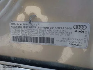 2012 Audi A8 L with VIN WAURVAFD3CN024063, listed as a IAAI auction lot 41706508 with 1 mi miles. Bid and sale history available at carsss.com. Image 9.