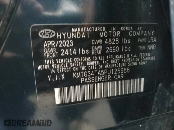 2023 Genesis G70 2.0T with VIN KMTG34TA5PU126988, listed as a Copart auction lot 73927763 with 7,649 mi miles and Clean Title. Bid and sale history available at DreamBid. Image 13.