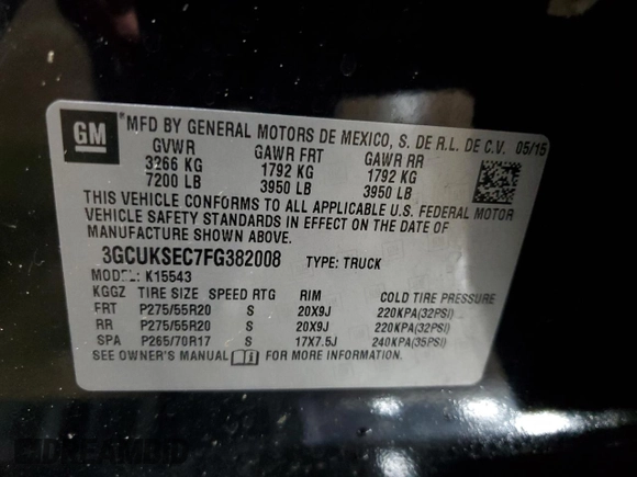 2015 Chevrolet Silverado 1500 LTZ with VIN 3GCUKSEC7FG382008, listed as a Copart auction lot 66865054 with 223,451 mi miles and Salvage Title. Bid and sale history available at carsss.com. Image 14.