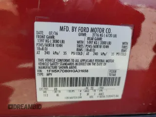 2017 Ford Explorer XLT with VIN 1FM5K7D80HGA31658, listed as a Copart auction lot 62325715 with 108,937 mi miles and Salvage title. Bid and sale history available at DreamBid. Image 13.