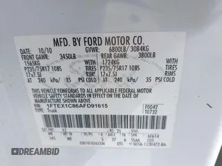 2010 Ford F-150 XL with VIN 1FTEX1C86AFD91615, listed as a IAAI auction lot 41953312 with 227,357 mi miles. Bid and sale history available at carsss.com. Image 9.