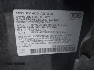2021 Audi Q3 Premium with VIN WA1AUCF34M1148531, listed as a IAAI auction lot 41815286 with 31,934 mi miles and . Bid and sale history available at DreamBid. Image 9.