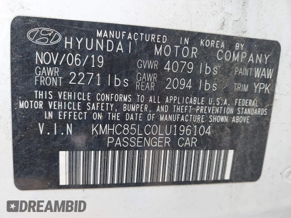 2020 Hyundai Ioniq Preferred with VIN KMHC85LC0LU196104, listed as a IAAI auction lot 41844402 with 63,144 mi miles and . Bid and sale history available at DreamBid. Image 9.
