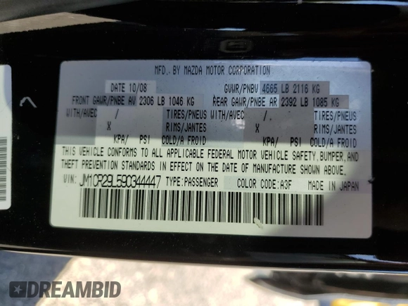 2009 Mazda 5 Touring with VIN JM1CR29L590344447, listed as a Copart auction lot 46549255 with 191,568 mi miles and Salvage Title. Bid and sale history available at carsss.com. Image 14.