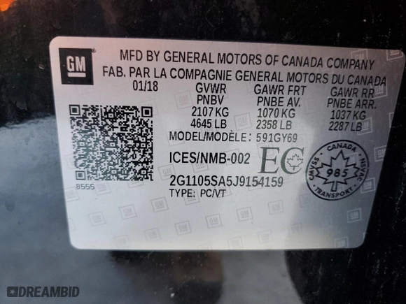 2018 Chevrolet Impala LT with VIN 2G1105SA5J9154159, listed as a Copart auction lot 47260685 with 219,488 mi miles and Salvage Title. Bid and sale history available at carsss.com. Image 13.