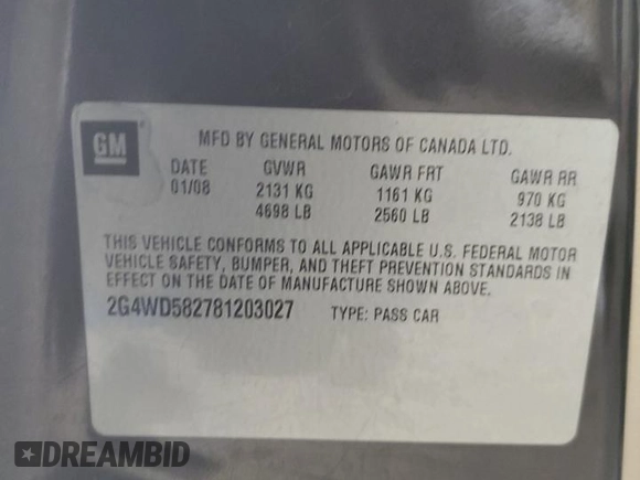 2008 Buick LaCrosse CXL with VIN 2G4WD582781203027, listed as a Copart auction lot 44278515 with 0 mi miles and Salvage Title. Bid and sale history available at carsss.com. Image 14.