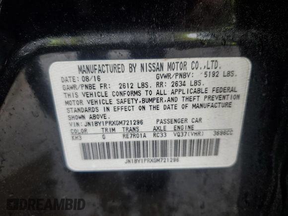 2016 Infiniti Q70 with VIN JN1BY1PRXGM721296, listed as a Copart auction lot 57843995 with 69,747 mi miles and Salvage title. Bid and sale history available at DreamBid. Image 12.