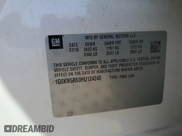 2017 Cadillac CT6 Platinum AWD with VIN 1G6KN5R60HU124243, listed as a Copart auction lot 69525924 with 95,601 mi miles and Salvage title. Bid and sale history available at DreamBid. Image 12.