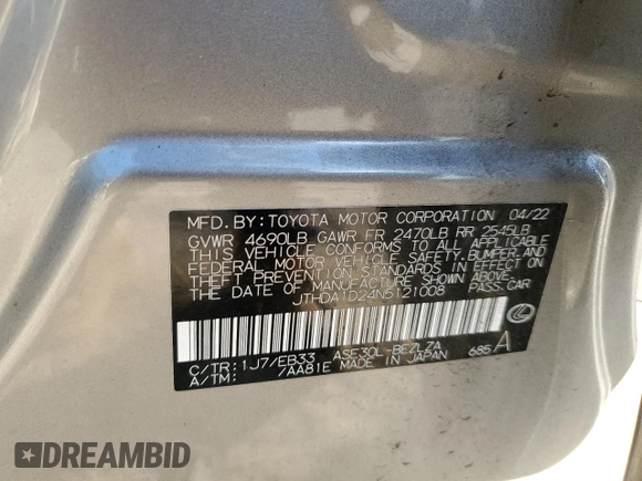 2022 Lexus IS with VIN JTHDA1D24N5121008, listed as a Copart auction lot 78969984 with 0 mi miles and Salvage Title. Bid and sale history available at carsss.com. Image 12.