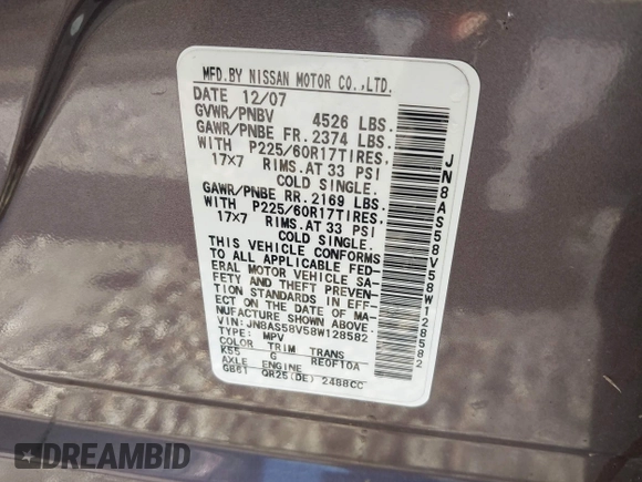2008 Nissan Rogue SL with VIN JN8AS58V58W128582, listed as a IAAI auction lot 42055041 with 203,805 mi miles and . Bid and sale history available at DreamBid. Image 9.