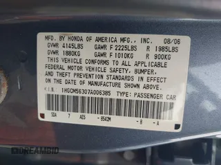 2007 Honda Accord LX SE с VIN 1HGCM56307A006385, выставлен на аукционе IAAI как лот 42432705 с пробегом 219 796 миль миль и . История ставок и продаж доступна на DreamBid. Изображение 9.