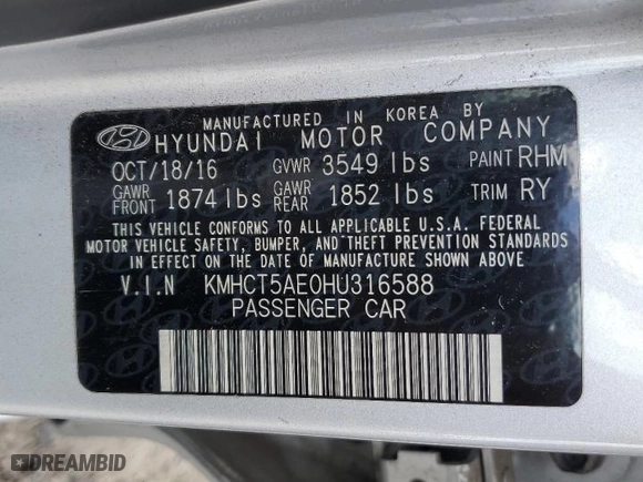 2017 Hyundai Accent SE with VIN KMHCT5AE0HU316588, listed as a Copart auction lot 50731315 with 95,447 mi miles and Salvage Title. Bid and sale history available at carsss.com. Image 12.