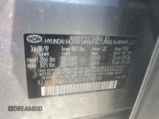 2020 Hyundai Santa Fe SEL with VIN 5NMS3CAD2LH148108, listed as a Copart auction lot 51087885 with 54,522 mi miles and Salvage Title. Bid and sale history available at carsss.com. Image 14.